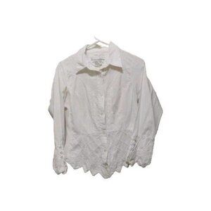Vtg Inca White Button Up Shirt XS Embroidery Asymmetrical Hem Southwestern Boho